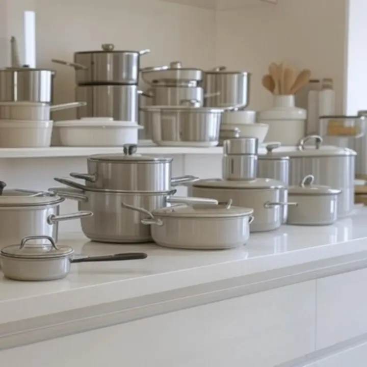 Wybrane produkty kuchenne i domowe na jasnym tle